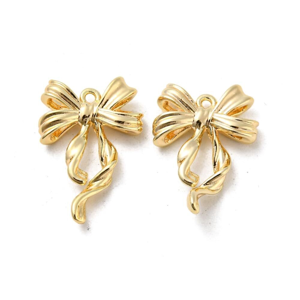 5119 20Pcs Ribbon Bowknot Pendants Elegant Brass Crafts Accessory Golden